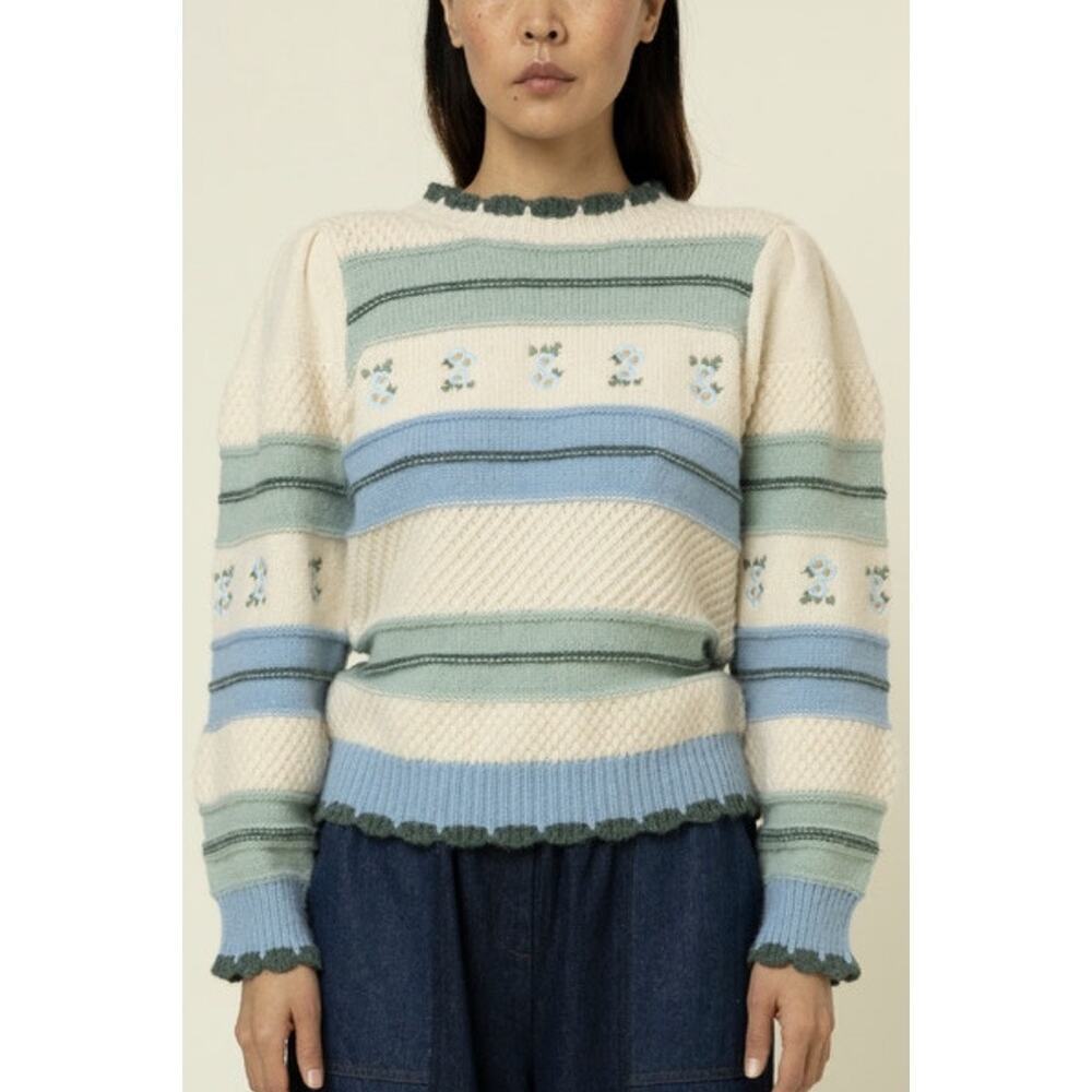 NWT FRNCH Valencia Knit Sweater Floral Embroidered Small Granny Cottage Prairie